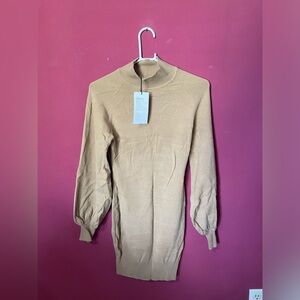 Exlura Mock Neck Ribbed Long Sleeve Bodycon Pullover Mini Sweater Dress